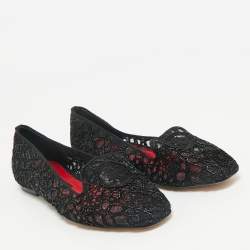 CH Carolina Herrera Black Lace Logo Ballet Flats Size 38