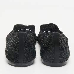 CH Carolina Herrera Black Lace Logo Ballet Flats Size 38