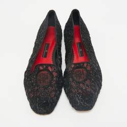 CH Carolina Herrera Black Lace Logo Ballet Flats Size 38