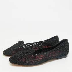 CH Carolina Herrera Black Lace Logo Ballet Flats Size 38