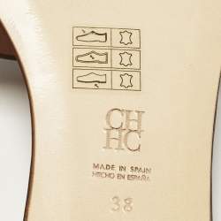 Pre Owned CH Carolina Herrera Size 38 Burgundy Monogram Embossed Leather Flat Slide Sandals