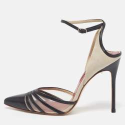 Pre Owned CH Carolina Herrera Size 38 Black Leather and Suede Ankle Strap Pumps