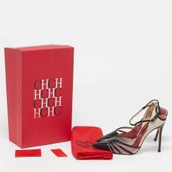 Pre Owned CH Carolina Herrera Size 38 Black Leather and Suede Ankle Strap Pumps