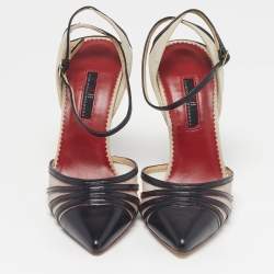 Pre Owned CH Carolina Herrera Size 38 Black Leather and Suede Ankle Strap Pumps