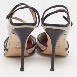 Pre Owned CH Carolina Herrera Size 38 Black Leather and Suede Ankle Strap Pumps