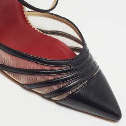 Pre Owned CH Carolina Herrera Size 38 Black Leather and Suede Ankle Strap Pumps