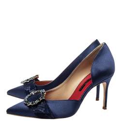 مملوكة مسبقًا حذاء كعب عالى كارولينا هيريرا دورسيه إبزيم مزخرف ساتان أزرق مقاس 37