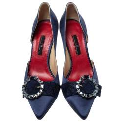 مملوكة مسبقًا حذاء كعب عالى كارولينا هيريرا دورسيه إبزيم مزخرف ساتان أزرق مقاس 37