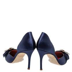 مملوكة مسبقًا حذاء كعب عالى كارولينا هيريرا دورسيه إبزيم مزخرف ساتان أزرق مقاس 37