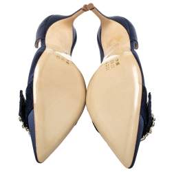 مملوكة مسبقًا حذاء كعب عالى كارولينا هيريرا دورسيه إبزيم مزخرف ساتان أزرق مقاس 37