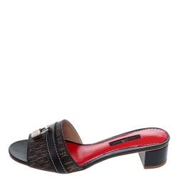 Pre Owned CH Carolina Herrera Brown Monogram Canvas And Leather Traveller Locked Slide Sandals Size 37