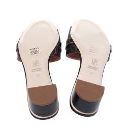 Pre Owned CH Carolina Herrera Brown Monogram Canvas And Leather Traveller Locked Slide Sandals Size 37