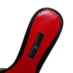 Pre Owned CH Carolina Herrera Brown Monogram Canvas And Leather Traveller Locked Slide Sandals Size 37