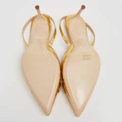 Pre Owned CH Carolina Herrera Metallic Gold Python Logo Embellished Slingback Sandals Size 41