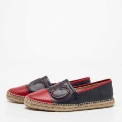 Pre Owned CH Carolina Herrera Blue/Red Leather Espadrilles Flats Size 40