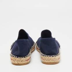مملوكة مسبقًا CH Carolina Herrera Navy Blue Canvas Espadrille Flats Size 37