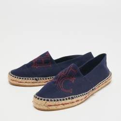 مملوكة مسبقًا CH Carolina Herrera Navy Blue Canvas Espadrille Flats Size 37