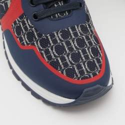 CH Carolina Herrera Navy Blue/Red Logo Print Canvas Low Top Sneakers Size 37