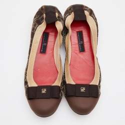 مملوكة مسبقًا CH Carolina Herrera Brown/Beige Canvas Rock'n Roll Ballet Flats Size 37