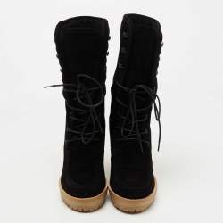 Pre Owned CH Carolina Herrera Black Suede Mid Calf Wedge Boots Size 38