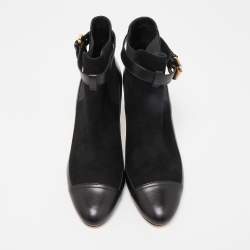 Pre Owned CH Carolina Herrera Black Leather Ankle Boots Size 37