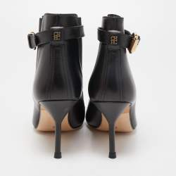 Pre Owned CH Carolina Herrera Black Leather Ankle Boots Size 37