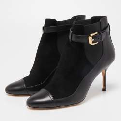Pre Owned CH Carolina Herrera Black Leather Ankle Boots Size 37