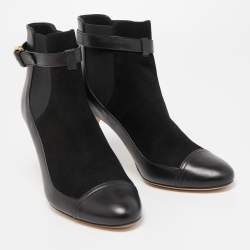 Pre Owned CH Carolina Herrera Black Leather Ankle Boots Size 37