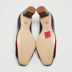 Pre Owned CH Carolina Herrera Blue Leather Logo Round Toe Pumps Size 37