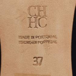 Pre Owned CH Carolina Herrera Blue Leather Logo Round Toe Pumps Size 37