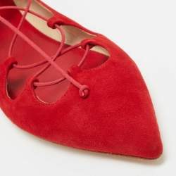CH Carolina Herrera Red Suede Lace Up Ballet Flats Size 40
