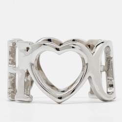 CH Carolina Herrera Silver Tone Logo & Heart Band Ring Size EU 53