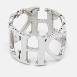 CH Carolina Herrera Silver Tone Logo & Heart Band Ring Size EU 53