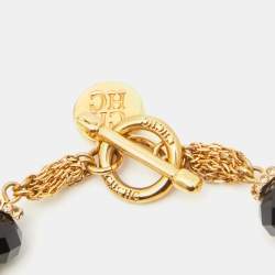 Carolina Herrera Crystals Gold Tone Multi Strand Black Beaded Toggle Bracelet