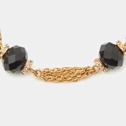 Carolina Herrera Crystals Gold Tone Multi Strand Black Beaded Toggle Bracelet