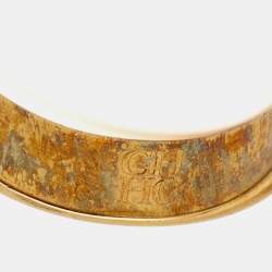 Pre Owned Carolina Herrera Faux Pearl Crystal Gold Tone Ring Size 52