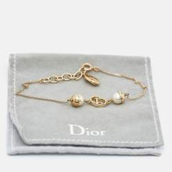 Pre Owned Dior Mise En DIor Faux Pearl Gold Tone Bracelet