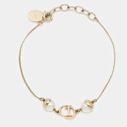 Pre Owned Dior Mise En DIor Faux Pearl Gold Tone Bracelet
