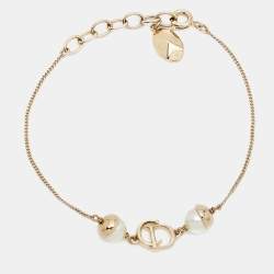 Pre Owned Dior Mise En DIor Faux Pearl Gold Tone Bracelet
