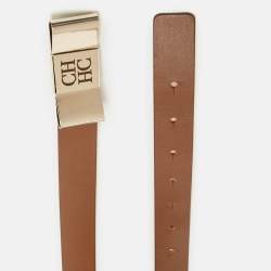 مملوكة مسبقًا CH Carolina Herrera Brown Leather Metal Bow Buckle Belt 75 CM