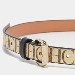 Pre Owned CH Carolina Herrera Beige/Brown Monogram Coated Canvas Slim Belt 80 CM