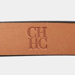 Pre Owned CH Carolina Herrera Beige/Brown Monogram Coated Canvas Slim Belt 80 CM