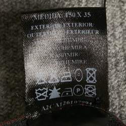 Pre Owned CH Carolina Herrera Grey Logo Embroidery Cashmere Fringed Scarf