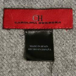Pre Owned CH Carolina Herrera Grey Logo Embroidery Cashmere Fringed Scarf
