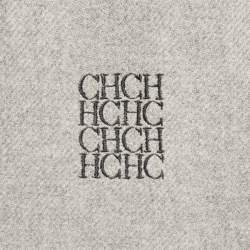 Pre Owned CH Carolina Herrera Grey Logo Embroidery Cashmere Fringed Scarf
