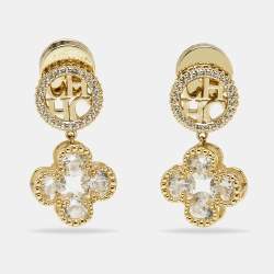 Pre Owned Carolina Herrera CH Crystals Gold Tone Earrings