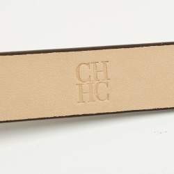 Pre Owned CH Carolina Herrera 85 CM Slim Buckle Belt Brown Leather