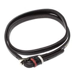 Pre Owned CH Carolina Herrera Brown Leather Gold Tone Wrap Bracelet