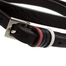 Pre Owned CH Carolina Herrera Brown Leather Gold Tone Wrap Bracelet