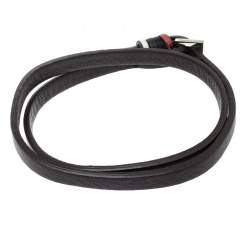 Pre Owned CH Carolina Herrera Brown Leather Gold Tone Wrap Bracelet